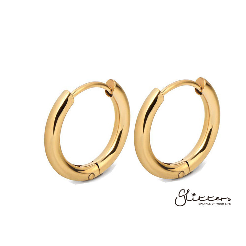 18K Gold I.P Stainless Steel Round Huggie Hoop Earrings-earrings, Hoop Earrings, Huggie Earrings, Jewellery, Men's Earrings, Men's Jewellery, Stainless Steel, Women's Earrings, Women's Jewellery-er0122-Hoop-1-Glitters
