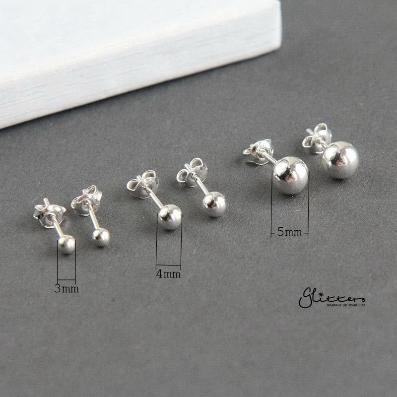 925 Sterling Silver Plain Ball Stud Earrings-3mm | 4mm | 5mm-earrings, Jewellery, Men's Earrings, Men's Jewellery, Stud Earrings, Women's Earrings, Women's Jewellery-er03241_New-Glitters