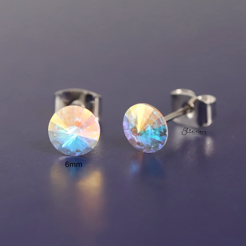 Round Crystal Stud Earrings - Aurora Borealis-Crystal, earrings, Jewellery, Stud Earrings, Women's Earrings, Women's Jewellery-er0590-AB_800-Glitters