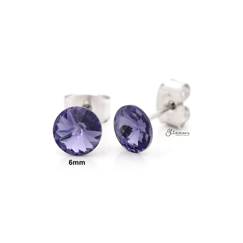 Round Crystal Stud Earrings - Tanzanite-Crystal, earrings, Jewellery, Stud Earrings, Women's Earrings, Women's Jewellery-er0590-TZ_800-Glitters