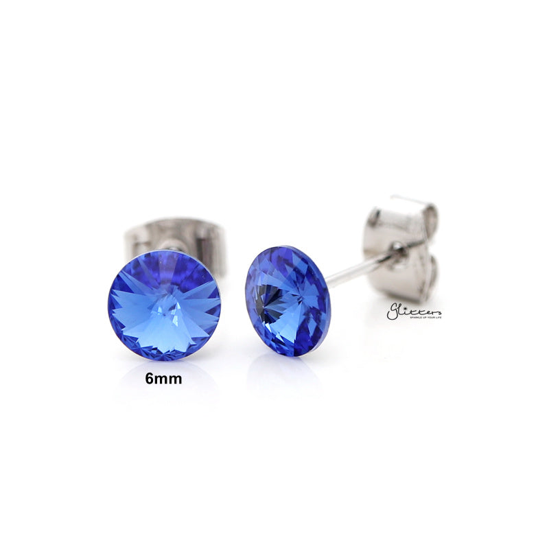 Round Crystal Stud Earrings - Blue-Crystal, earrings, Jewellery, Stud Earrings, Women's Earrings, Women's Jewellery-er0590-b_800-Glitters