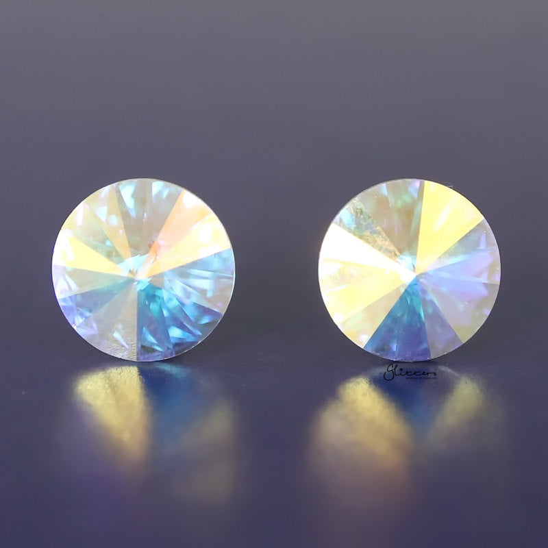 Round Crystal Stud Earrings - Aurora Borealis-Crystal, earrings, Jewellery, Stud Earrings, Women's Earrings, Women's Jewellery-er0591-ab_800-Glitters
