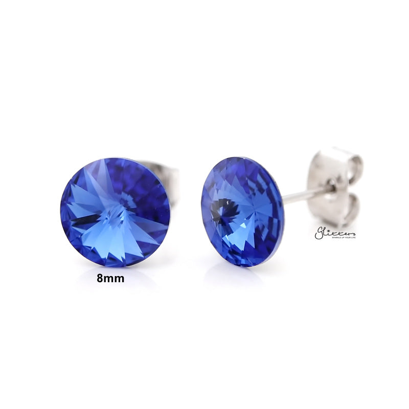 Round Crystal Stud Earrings - Blue-Crystal, earrings, Jewellery, Stud Earrings, Women's Earrings, Women's Jewellery-er0591-b1_800-Glitters