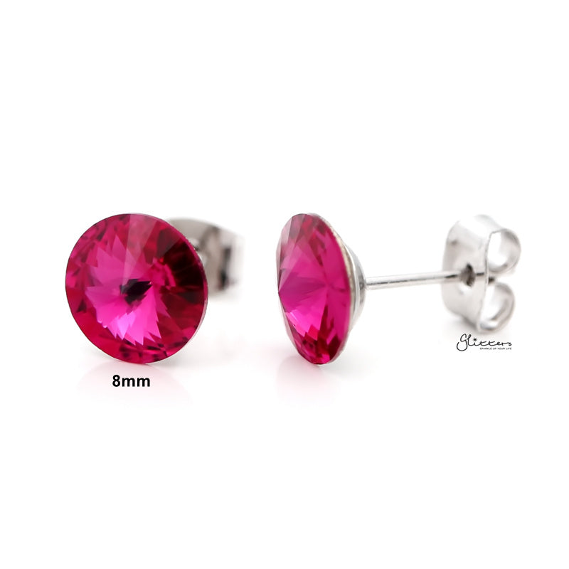 Round Crystal Stud Earrings - Hot Pink-Crystal, earrings, Jewellery, Stud Earrings, Women's Earrings, Women's Jewellery-er0591-hp1_800-Glitters