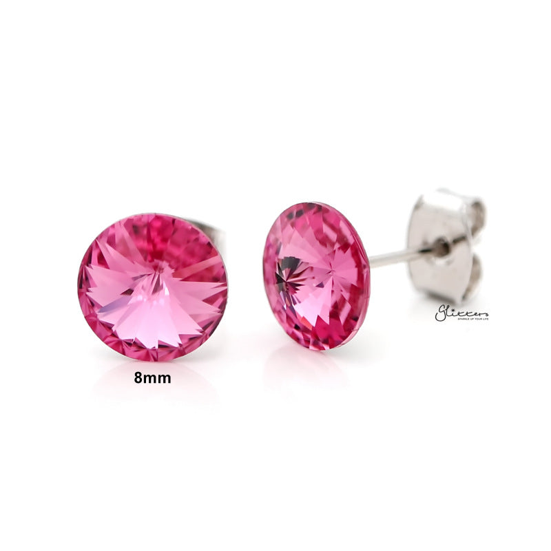 Round Crystal Round Stud Earrings - Pink-Crystal, earrings, Jewellery, Stud Earrings, Women's Earrings, Women's Jewellery-er0591-p1_800-Glitters