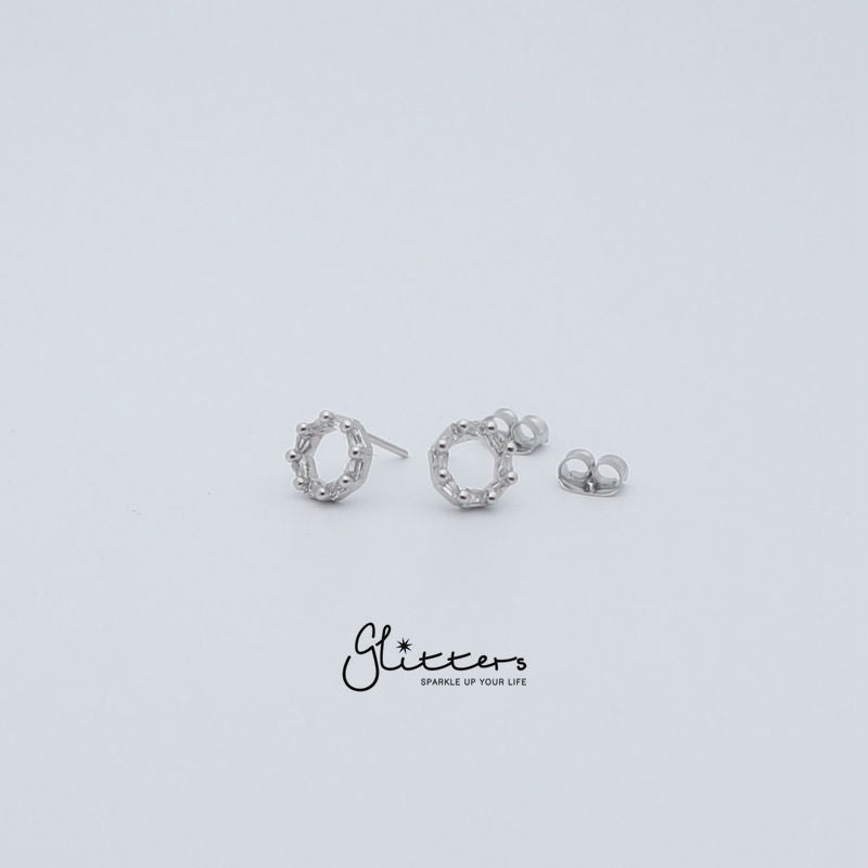 Circle Hollow Cubic Zirconia Stud Earrings with Sterling Silver Post-Cubic Zirconia, earrings, Jewellery, Sterling Silver Post, Stud Earrings, Women's Earrings, Women's Jewellery-er1419_5-Glitters