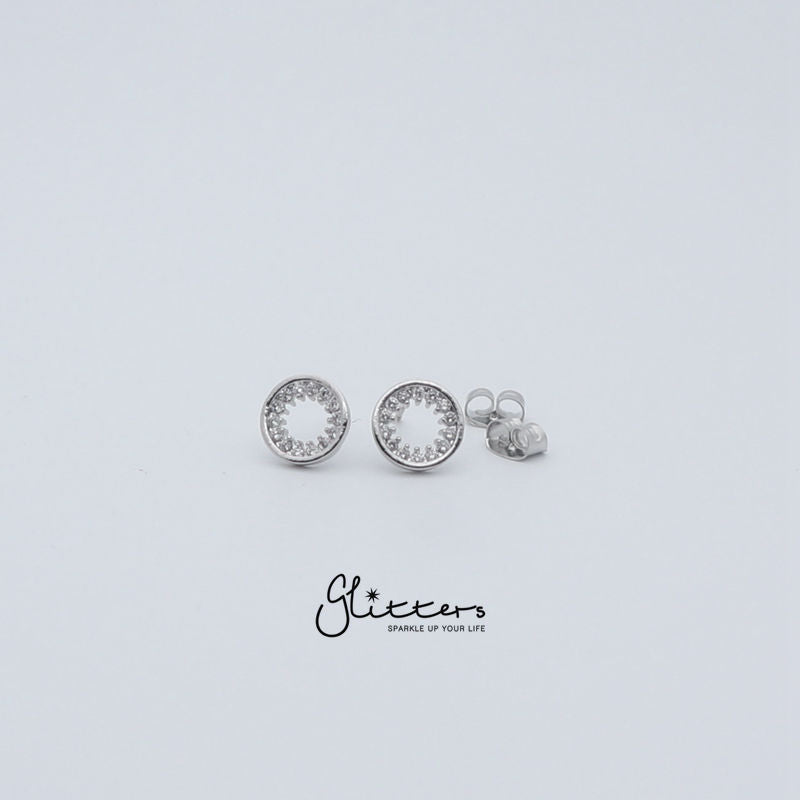 Circle Hollow Micro Cubic Zirconia Stud Earrings with Sterling Silver Post-Cubic Zirconia, earrings, Jewellery, Sterling Silver Post, Stud Earrings, Women's Earrings, Women's Jewellery-er1420_1-Glitters