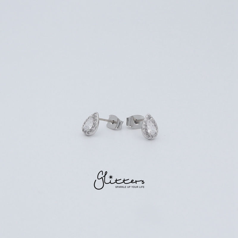 Teardrop Cubic Zirconia Stud Earrings with Sterling Silver Post-Cubic Zirconia, earrings, Jewellery, Sterling Silver Post, Stud Earrings, Women's Earrings, Women's Jewellery-er1424_4-Glitters