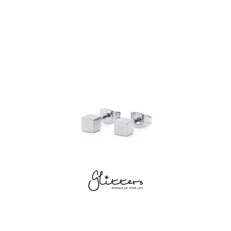 Stainless Steel Cube Stud Earrings-3mm | 4mm-earrings, Jewellery, Men's Earrings, Men's Jewellery, Stainless Steel, Stud Earrings, Women's Earrings-er1427-w-2-Glitters