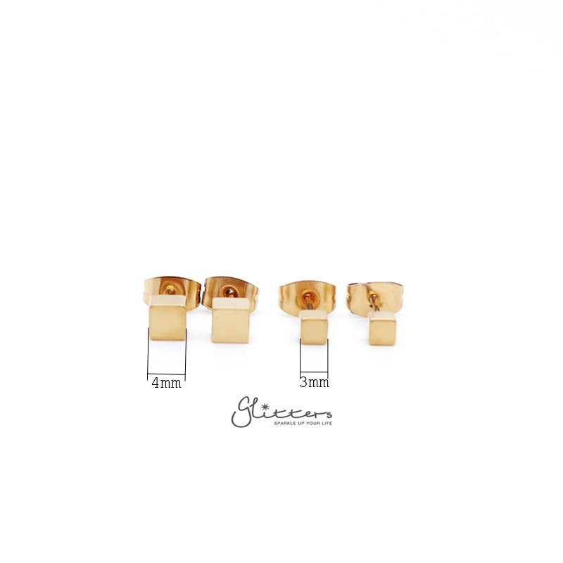 18K Gold IP Stainless Steel Cube Stud Earrings-3mm | 4mm-earrings, Jewellery, Men's Earrings, Men's Jewellery, Stainless Steel, Stud Earrings, Women's Earrings-er1428-new0_New-Glitters