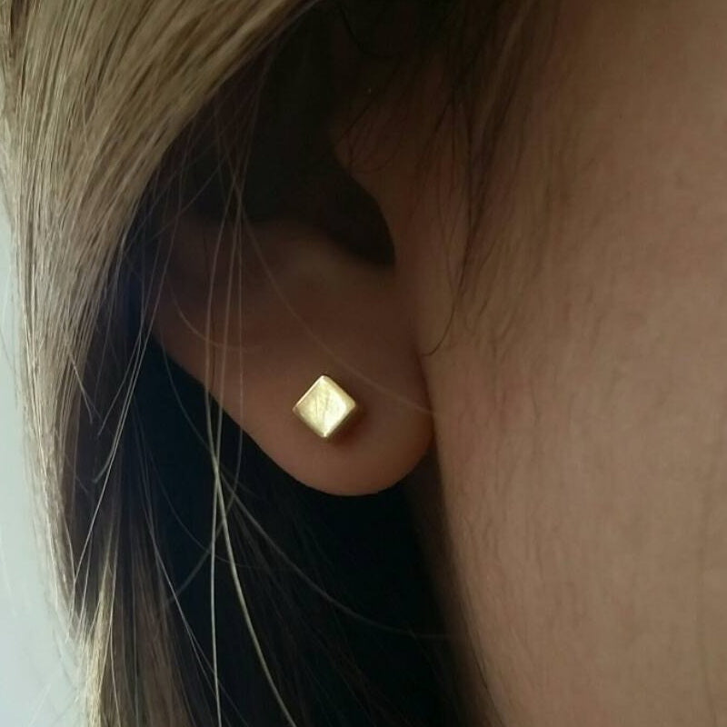 18K Gold IP Stainless Steel Cube Stud Earrings-3mm | 4mm-earrings, Jewellery, Men's Earrings, Men's Jewellery, Stainless Steel, Stud Earrings, Women's Earrings-er1428_3-Glitters