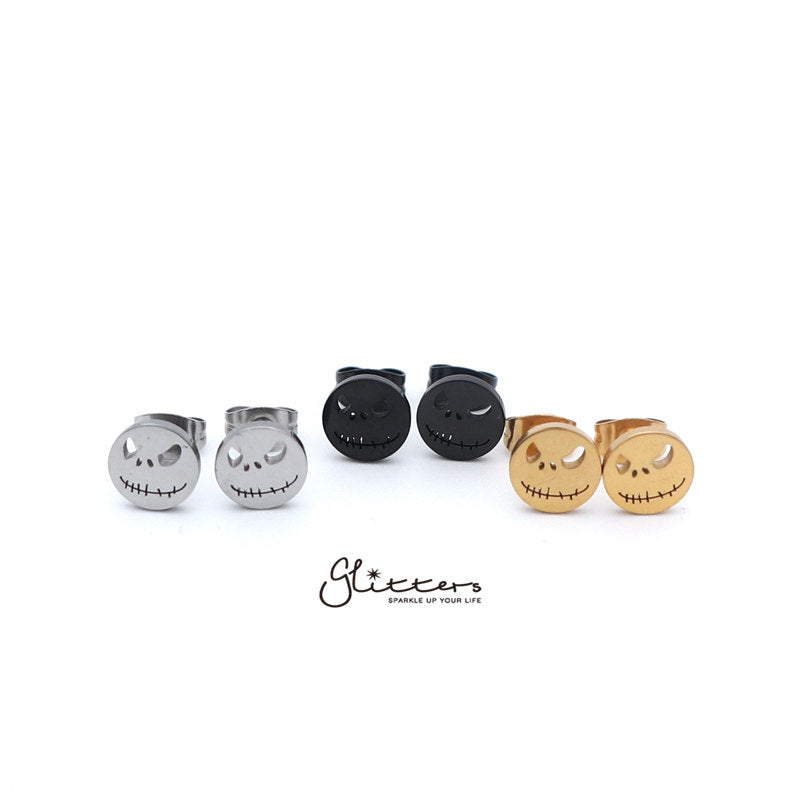 Stainless Steel Jack Skellington Face Stud Earrings-Silver | Gold | Black-earrings, Jewellery, Men's Earrings, Men's Jewellery, Stainless Steel, Stud Earrings, Women's Earrings, Women's Jewellery-er1432-1-Glitters