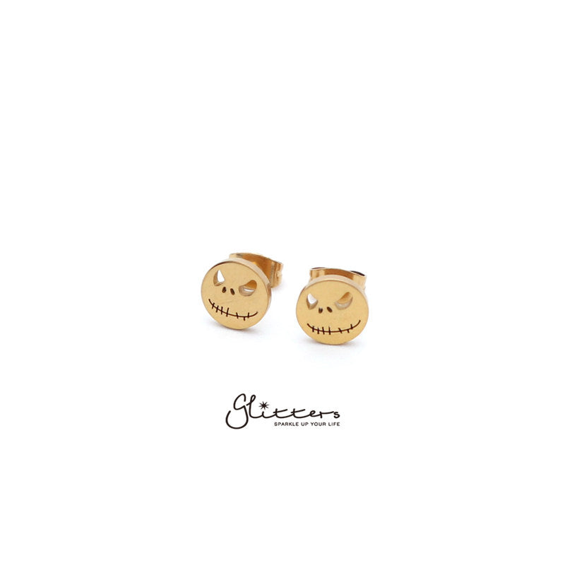 Stainless Steel Jack Skellington Face Stud Earrings-Silver | Gold | Black-earrings, Jewellery, Men's Earrings, Men's Jewellery, Stainless Steel, Stud Earrings, Women's Earrings, Women's Jewellery-er1432-3-Glitters