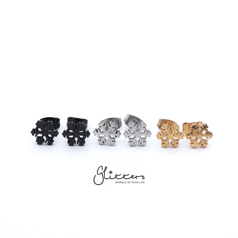 Stainless Steel Snowflake Stud Earrings-Silver | Gold | Black-earrings, Jewellery, Men's Earrings, Men's Jewellery, Stainless Steel, Stud Earrings, Women's Earrings-er1440-1-Glitters