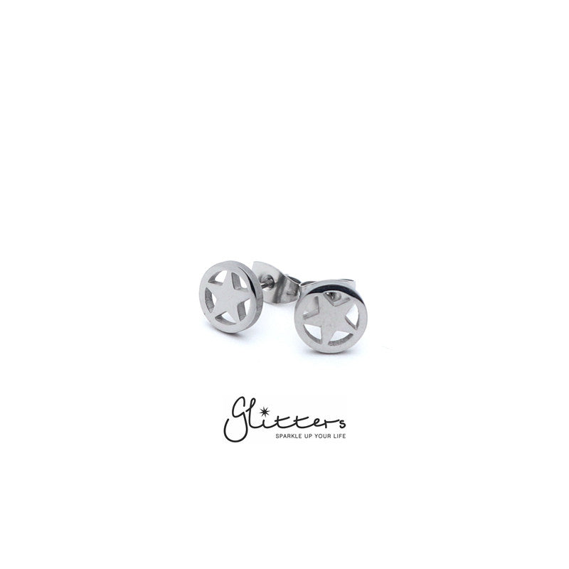 Stainless Steel Men's Star Circle Stud Earrings-Silver | Gold | Black-earrings, Jewellery, Men's Earrings, Men's Jewellery, Stainless Steel, Stud Earrings, Women's Earrings-er1441-2-Glitters