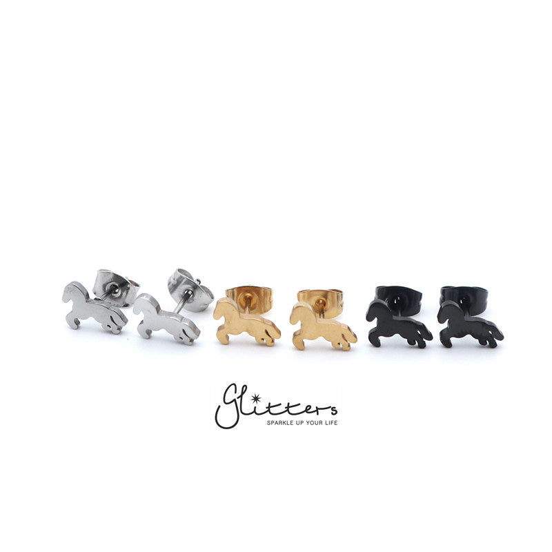 Stainless Steel Horse Stud Earrings-Silver | Gold | Black-earrings, Jewellery, Men's Earrings, Men's Jewellery, Stainless Steel, Stud Earrings, Women's Earrings-er1442-4-Glitters