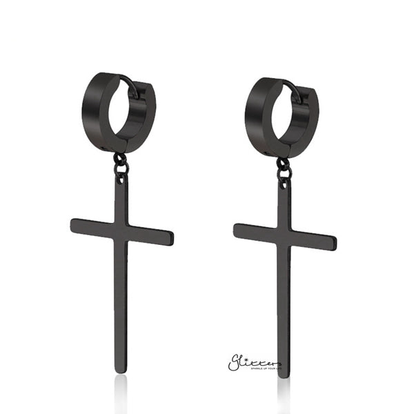 Men's Earrings | Stainless Steel Cross Drop Hoop Earrings