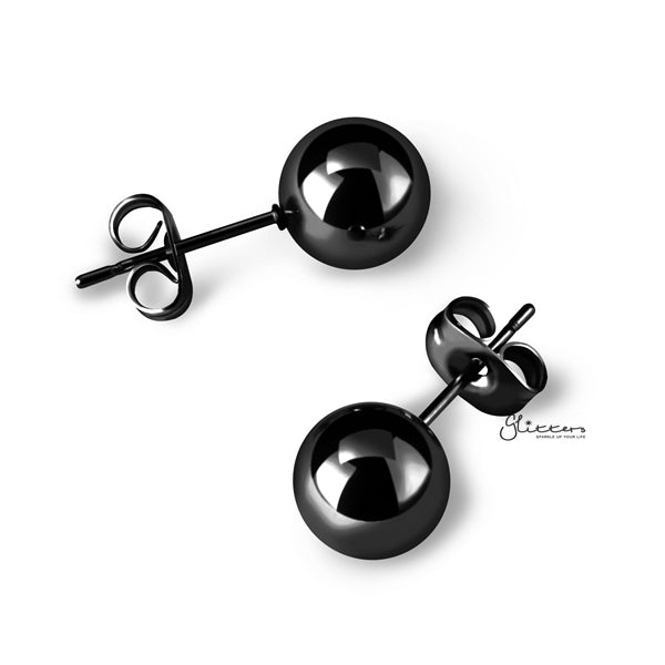 Black Titanium I.P Stainless Steel Round Ball Stud Earrings-3mm | 4mm | 5mm | 6mm-earrings, Jewellery, Men's Earrings, Men's Jewellery, Stainless Steel, Stud Earrings, Women's Earrings-er1472-01-Glitters