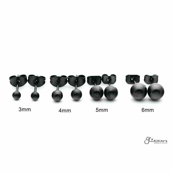 Black Titanium I.P Stainless Steel Round Ball Stud Earrings-3mm | 4mm | 5mm | 6mm-earrings, Jewellery, Men's Earrings, Men's Jewellery, Stainless Steel, Stud Earrings, Women's Earrings-er1472-02-Glitters