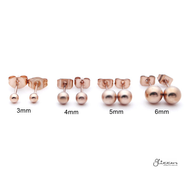 Rose Gold I.P Stainless Steel Round Ball Stud Earrings-3mm | 4mm | 5mm | 6mm-earrings, Jewellery, Men's Earrings, Men's Jewellery, Stainless Steel, Stud Earrings, Women's Earrings-er1473-03-Glitters