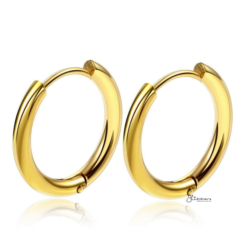 Stainless Steel Round Huggie Hoop Earrings - Gold-earrings, Hoop Earrings, Huggie Earrings, Jewellery, Men's Earrings, Men's Jewellery, Stainless Steel, Women's Earrings, Women's Jewellery-er1474-g1_1-Glitters