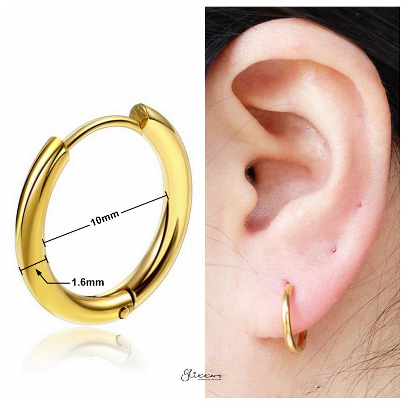 Stainless Steel Round Huggie Hoop Earrings - Gold-earrings, Hoop Earrings, Huggie Earrings, Jewellery, Men's Earrings, Men's Jewellery, Stainless Steel, Women's Earrings, Women's Jewellery-er1474-g2-10_New-Glitters