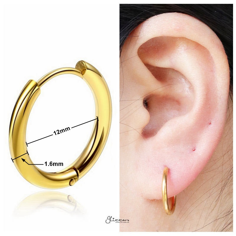 Stainless Steel Round Huggie Hoop Earrings - Gold-earrings, Hoop Earrings, Huggie Earrings, Jewellery, Men's Earrings, Men's Jewellery, Stainless Steel, Women's Earrings, Women's Jewellery-er1474-g2-12_New-Glitters
