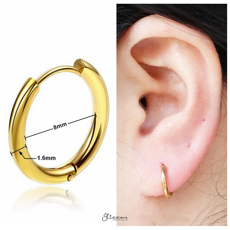 Stainless Steel Round Huggie Hoop Earrings - Gold-earrings, Hoop Earrings, Huggie Earrings, Jewellery, Men's Earrings, Men's Jewellery, Stainless Steel, Women's Earrings, Women's Jewellery-er1474-g2-8_New-Glitters