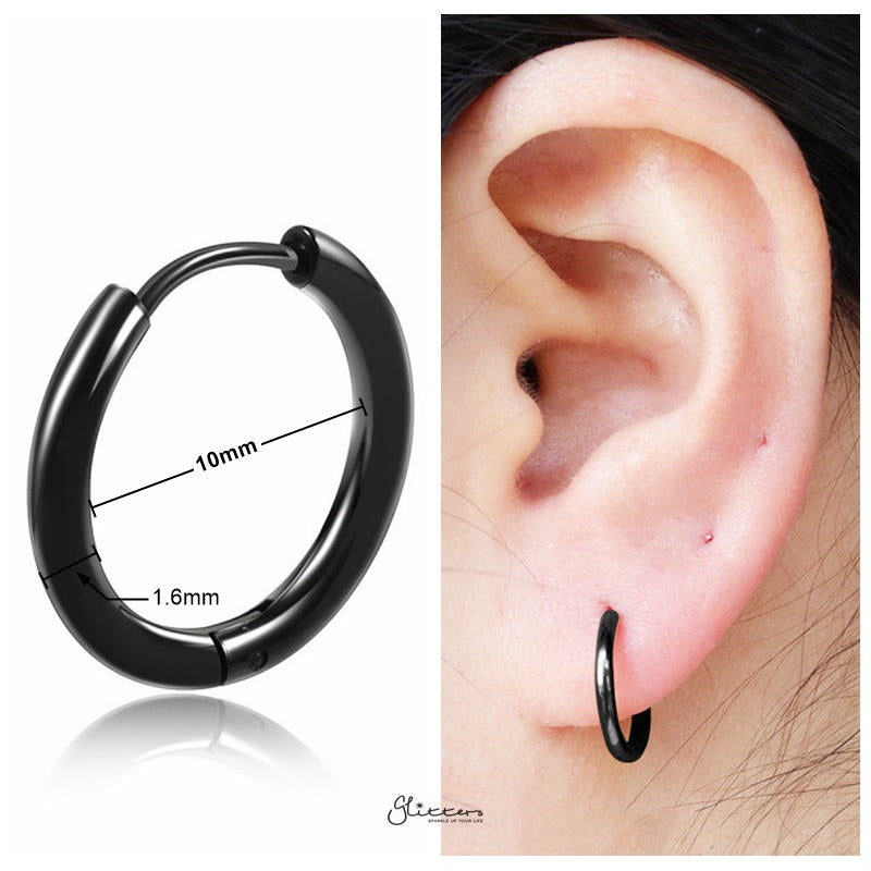 Stainless Steel Round Huggie Hoop Earrings - Black-earrings, Hoop Earrings, Huggie Earrings, Jewellery, Men's Earrings, Men's Jewellery, Stainless Steel, Women's Earrings, Women's Jewellery-er1474-k1_10_New-Glitters