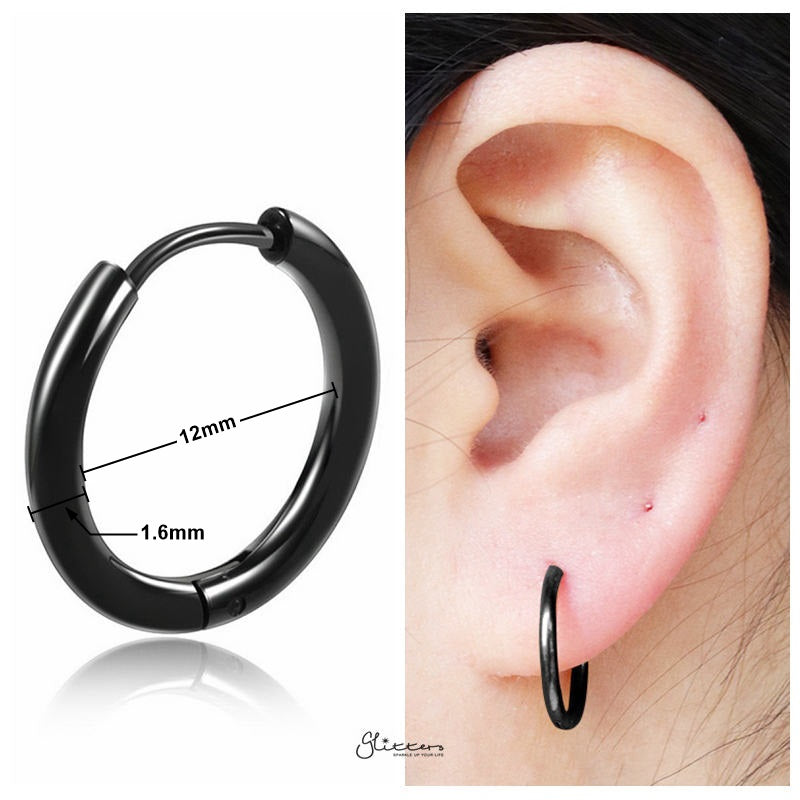 Stainless Steel Round Huggie Hoop Earrings - Black-earrings, Hoop Earrings, Huggie Earrings, Jewellery, Men's Earrings, Men's Jewellery, Stainless Steel, Women's Earrings, Women's Jewellery-er1474-k1_12_New-Glitters