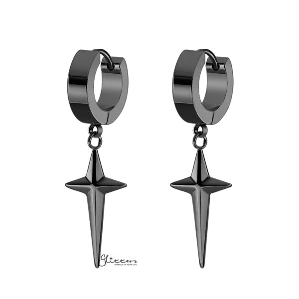 Stainless Steel Drop Cross Huggie Hoop Earrings-earrings, Hoop Earrings, Huggie Earrings, Jewellery, Men's Earrings, Men's Jewellery, Stainless Steel, Women's Earrings-er1476-k-Glitters