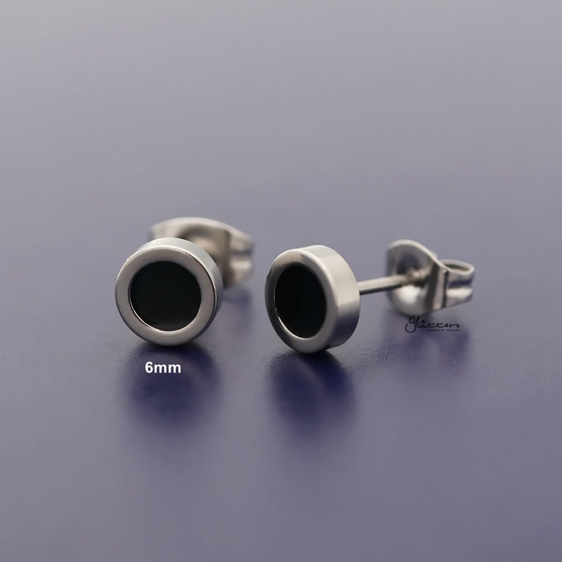 Stainless Steel Round Stud Earrings with Black Center-earrings, Jewellery, Men's Earrings, Men's Jewellery, Stainless Steel, Stud Earrings, Women's Earrings-er1484-6mm_800-Glitters