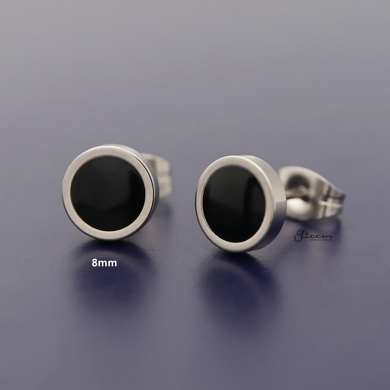 Stainless Steel Round Stud Earrings with Black Center-earrings, Jewellery, Men's Earrings, Men's Jewellery, Stainless Steel, Stud Earrings, Women's Earrings-er1484-8mm_800-Glitters