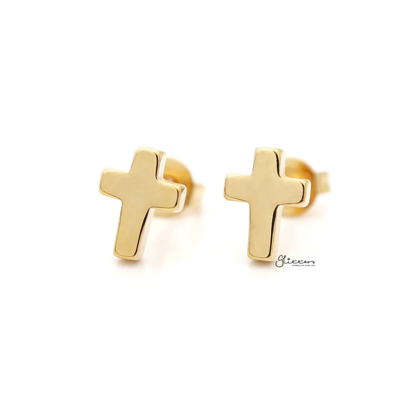 Stainless Steel Cross Stud Earrings - Gold-earrings, Jewellery, Men's Earrings, Men's Jewellery, Stainless Steel, Stud Earrings, Women's Earrings-er1485-g1_800-Glitters