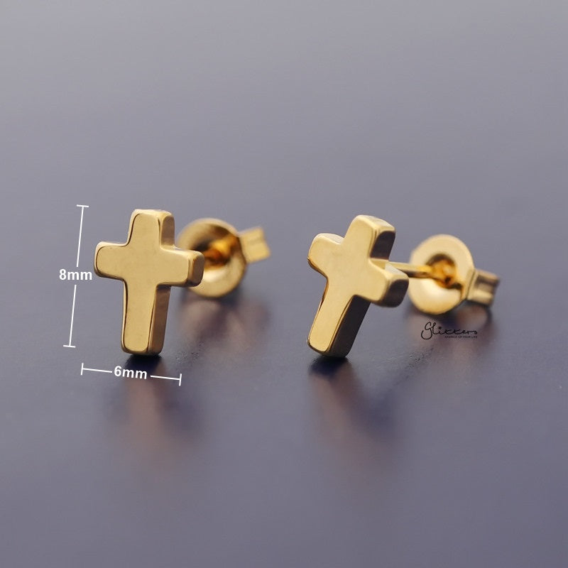 Stainless Steel Cross Stud Earrings - Gold-earrings, Jewellery, Men's Earrings, Men's Jewellery, Stainless Steel, Stud Earrings, Women's Earrings-er1485-g_800_New-Glitters