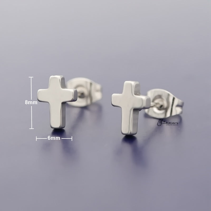 Stainless Steel Cross Stud Earrings - Silver-earrings, Jewellery, Men's Earrings, Men's Jewellery, Stainless Steel, Stud Earrings, Women's Earrings-er1485-s_800_New-Glitters