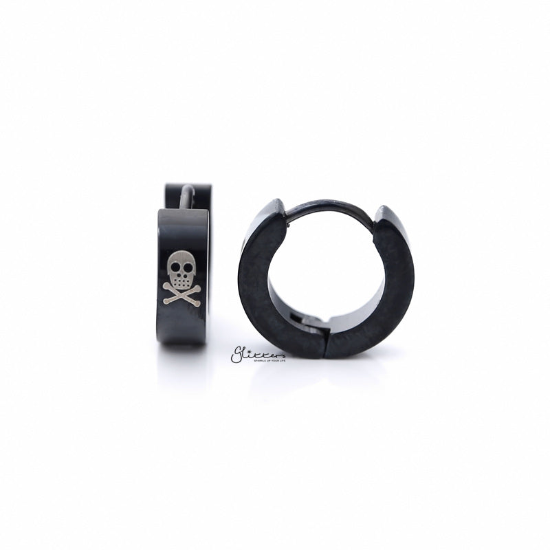 Black Titanium IP Stainless Steel Skull Hinged Hoop Earrings-earrings, Hoop Earrings, Huggie Earrings, Jewellery, Men's Earrings, Men's Jewellery, Out of stock, Stainless Steel-er1531_2-Glitters