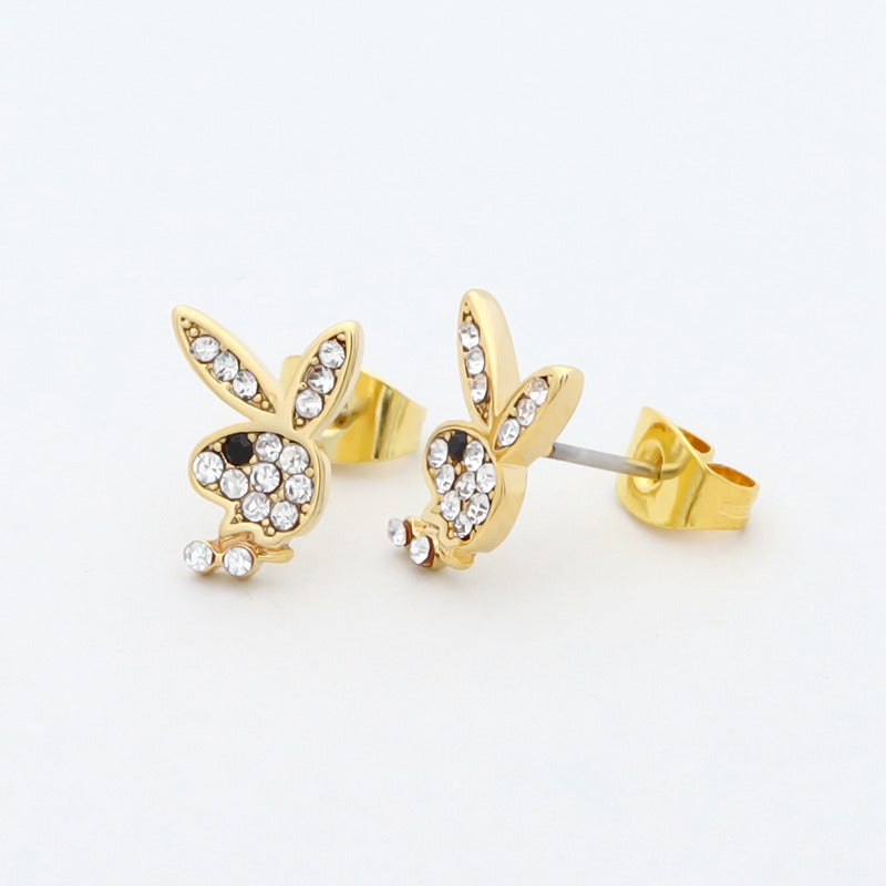 Official Playboy Bunny Stud Earrings - Gold-Crystal, earrings, Jewellery, Men's Earrings, Men's Jewellery, Stud Earrings, Women's Earrings, Women's Jewellery-er1538-g_2__800-Glitters