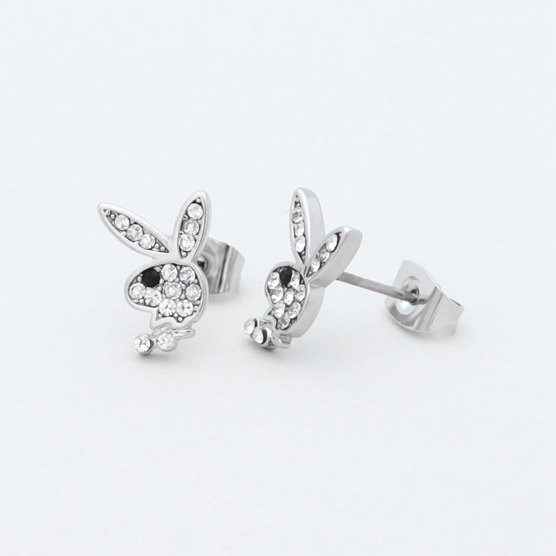 Official Playboy Bunny Stud Earrings - Silver-Crystal, earrings, Jewellery, Men's Earrings, Men's Jewellery, Stud Earrings, Women's Earrings, Women's Jewellery-er1538-s_2__800-Glitters