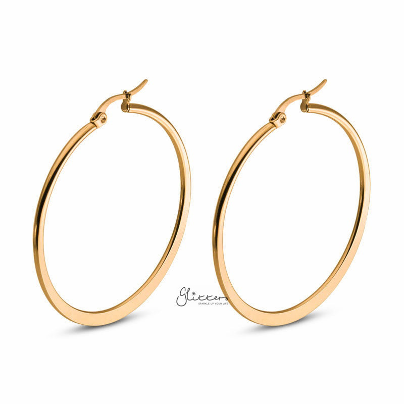 Stainless Steel Plain Flat Hoop Earrings - Gold-earrings, Hoop Earrings, Huggie Earrings, Jewellery, Stainless Steel, Women's Earrings, Women's Jewellery-er1546-g_800-Glitters