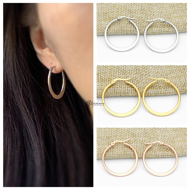 Stainless Steel Plain Flat Hoop Earrings - Rose Gold-earrings, Hoop Earrings, Huggie Earrings, Jewellery, Stainless Steel, Women's Earrings, Women's Jewellery-1_c7c4c7f0-3fc4-43b4-9b96-035e96f887c8-Glitters