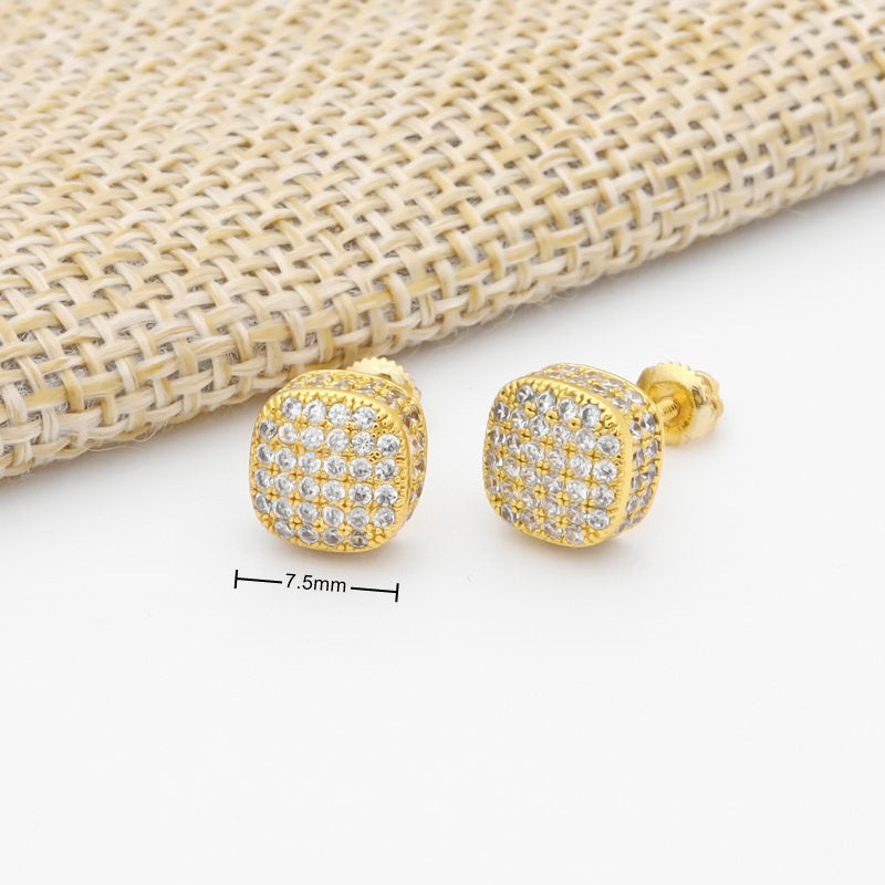Iced Out Square Stud Earrings - Gold-Cubic Zirconia, earrings, Hip Hop Earrings, Iced Out, Jewellery, Men's Earrings, Men's Jewellery, Stud Earrings, Women's Earrings, Women's Jewellery-er1549-g2_800_New-Glitters