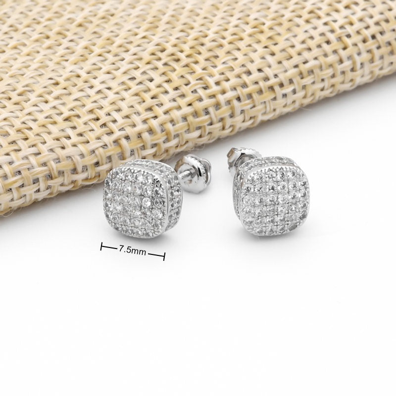 Iced Out Square Stud Earrings - Silver-Cubic Zirconia, earrings, Hip Hop Earrings, Iced Out, Jewellery, Men's Earrings, Men's Jewellery, Stud Earrings, Women's Earrings, Women's Jewellery-er1549-s2_800_New-Glitters