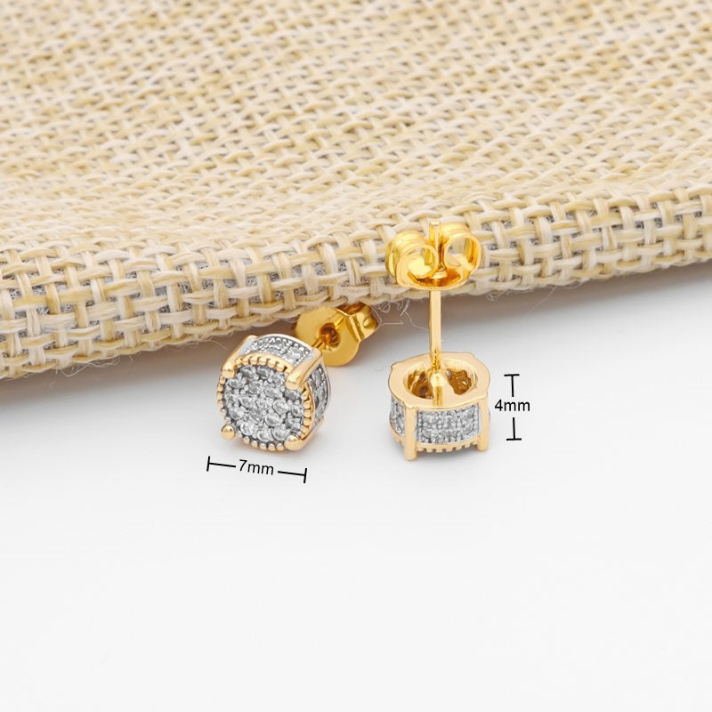 Iced Out Round Stud Earrings - Gold-Cubic Zirconia, earrings, Hip Hop Earrings, Iced Out, Jewellery, Men's Earrings, Men's Jewellery, Stud Earrings, Women's Earrings, Women's Jewellery-er1550-g3_800_New-Glitters