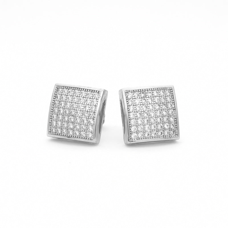 CZ Paved Iced Square Stud Earrings - Silver-Cubic Zirconia, earrings, Hip Hop Earrings, Iced Out, Jewellery, Men's Earrings, Men's Jewellery, Stud Earrings, Women's Earrings, Women's Jewellery-er1551-s1_800-Glitters