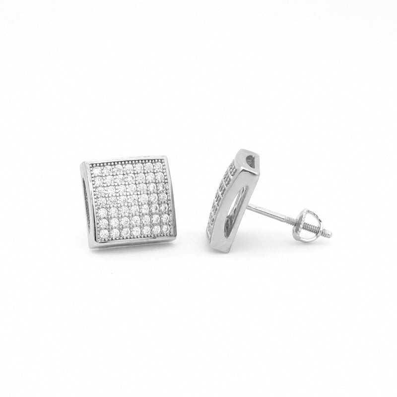 CZ Paved Iced Square Stud Earrings - Silver-Cubic Zirconia, earrings, Hip Hop Earrings, Iced Out, Jewellery, Men's Earrings, Men's Jewellery, Stud Earrings, Women's Earrings, Women's Jewellery-er1551-s2_800-Glitters