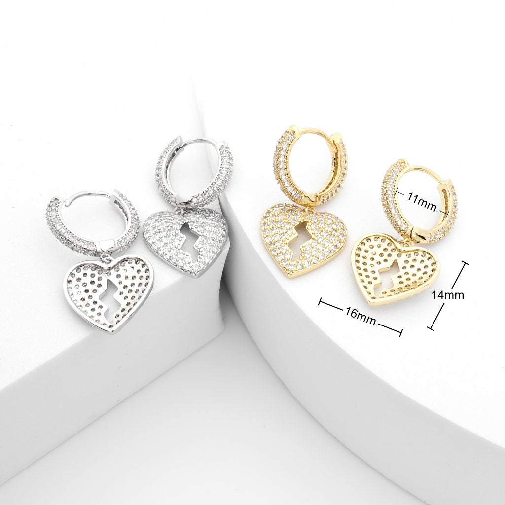 Dangle Heart One-Touch Huggie Hoop Earrings-Cubic Zirconia, earrings, Hip Hop Earrings, Hoop Earrings, Iced Out, Jewellery, Women's Earrings, Women's Jewellery-er1556-2_1_New-Glitters