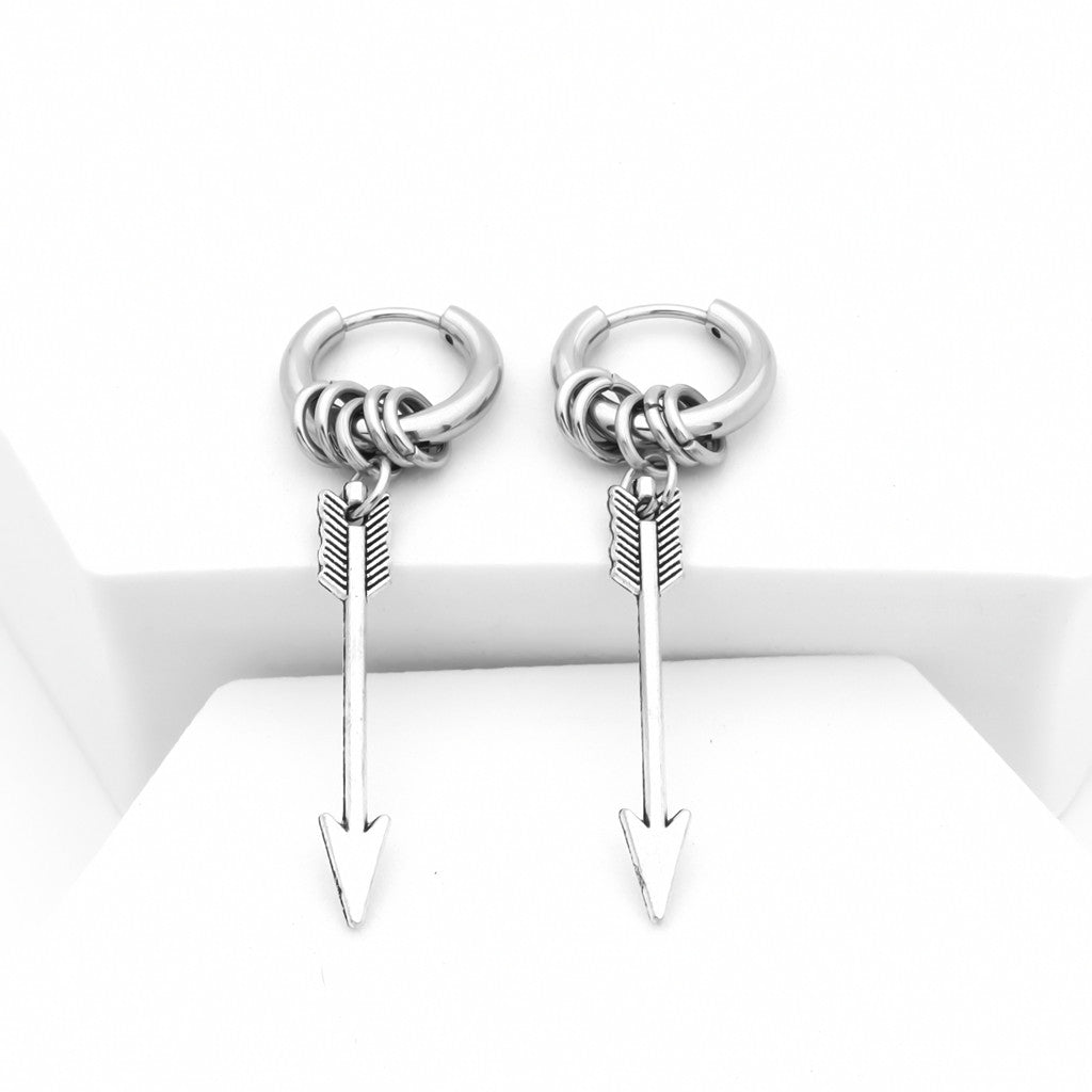 Arrow Dangle Huggie Hoop Earrings-earrings, Hoop Earrings, Huggie Earrings, Jewellery, Men's Earrings, Men's Jewellery, Stainless Steel, Women's Earrings-er1564-s_1-Glitters