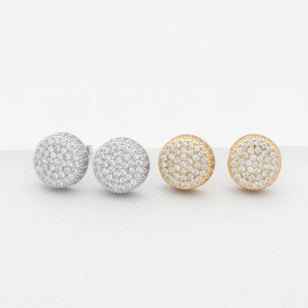 Iced Out Round Stud Earrings-Cubic Zirconia, earrings, Hip Hop Earrings, Iced Out, Jewellery, Men's Earrings, Men's Jewellery, New, Stud Earrings, Women's Earrings, Women's Jewellery-er1567_1-Glitters