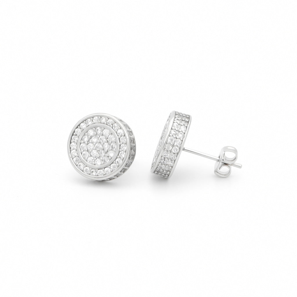 Iced Out 12mm Round Stud Earrings - Silver-Cubic Zirconia, earrings, Hip Hop Earrings, Iced Out, Jewellery, Men's Earrings, Men's Jewellery, New, Stud Earrings, Women's Earrings, Women's Jewellery-er1568-s2_1-Glitters